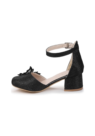 Kiko Kids Zete Kum Simli Kız Çocuk 4 Cm Topuklu Abiye Ayakkabı Siyah Siyah