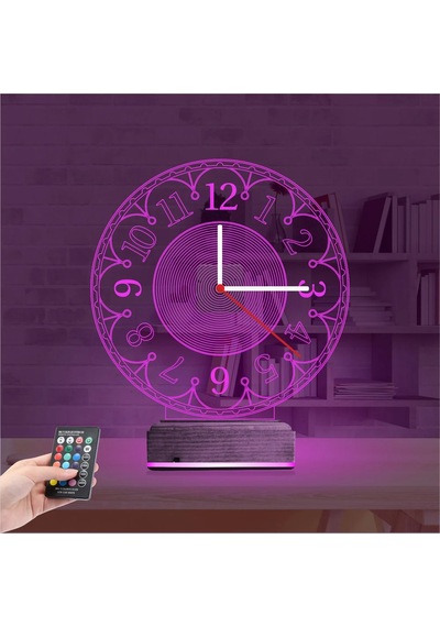 Luvivia Klasik Saat Saatli 3d Lamba - Masa Gece Lambası Şeffaf