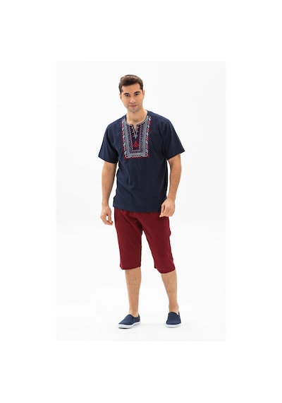 Kısa Kol Şile Bezi Bisiklet Yaka Bahriyeli Erkek Yazlık T-shirt Lacivert Lcvt Lacivert
