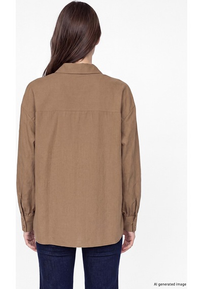 Lcw Modest Kahverengi Loose Fit Pileli Kadın Gömlek