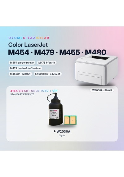 Hp 415a W2030a Toner Tozu + Çip Siyah 100gr / Color Laserjet Pro M454 / M479 Enterprise M455 / M480