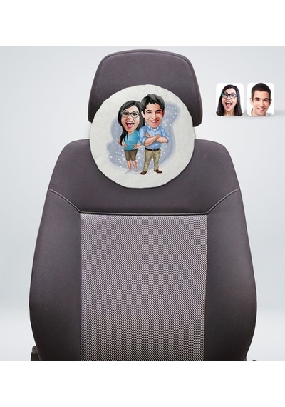 Kişiye Özel Sevgililer Karikatürlü Yuvarlak Dekoratif Kırlent Yas (527061858)