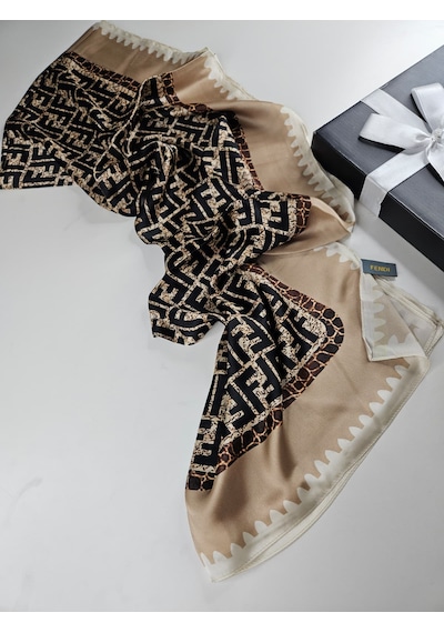 Miorel Scarfs Premium Yeni Sezon F Desen İpek Vual Şal Silk Scrafs Shawl Hijab Bej
