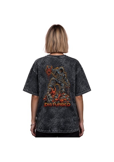 Disturbed Rock Metal Müzik Grubu Baskılı Unisex Oversize Eskitme Siyah