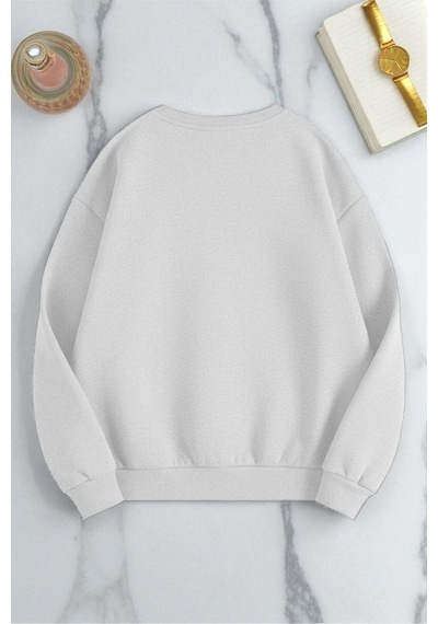 Uyguntarz Unisex Ballerina Cappucina Baskılı Oversize Bisiklet Yaka Sweatshirt Gri