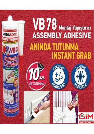 Vodabond Korniş Yapıştırıcı Montaj Silikonu Anında Tutunma Beyaz Beyaz