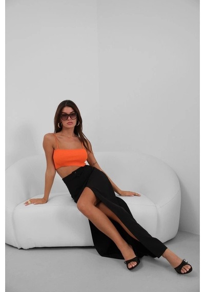 Defymoda İnce Askılı Crop Top Turuncu