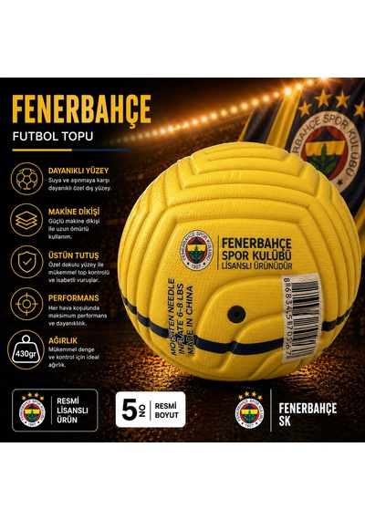 Fenerbahçe Lisanslı Futbol Topu No:5 430gr Maç Topu Sarı