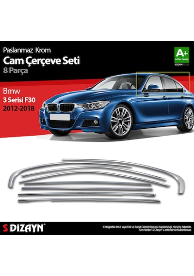 S-dizayn Bmw 3 Serisi F30 Krom Cam Çerçeve Seti 8 Prç 2012-2017 A+ Kalite