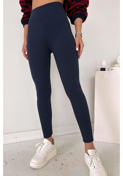 Mine Tan Butik Fitilli İçi Şardonlu Toparlayıcı Kadın Tayt - Lacivert