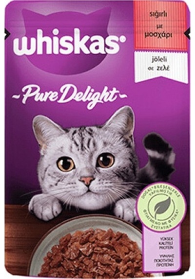 Whiskas Pouch Pure Delight Jöle İçinde Sığırlı Yetişkin Kedi Konservesi 12 x 85 G