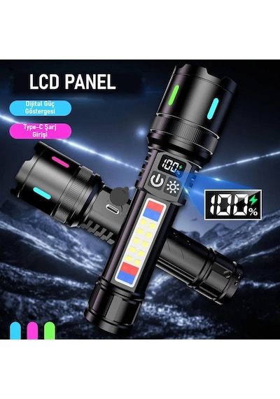 Valkyrie Şarjlı 15w Led 7 Işık Modu Çakarlı Zoom Özellikli Dijital Güç Göstergeli Uzun Pil Ömrü Siyah
