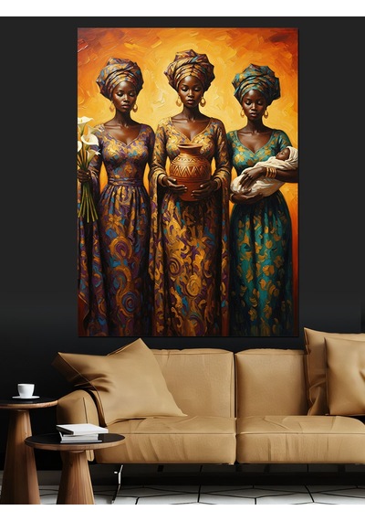 Ahşap Tablo Üç Geleneksel Afrikalı Kadın