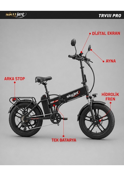 Skyjet Trvııı Pro Elektrikli Bisiklet Ayna Ve Çanta Hediyeli Siyah