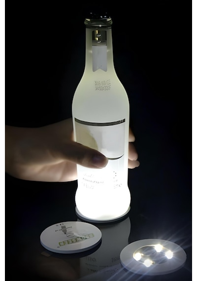 Yuvarlak Beyaz Led Işıklı Bardak Altlığı Parti Bardak Altlığı Şişe Vazo Altı Aydınlatma Dekoratif Led Işık