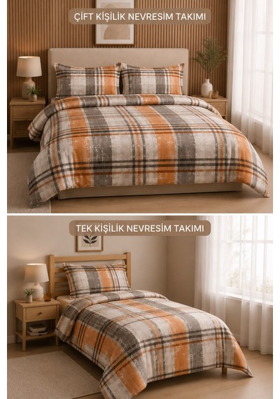 Favora Metrelik Nevresimlik Kumaş 10 Metre Piemo Desen Turuncu