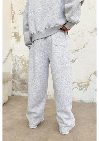 Gri Melanj Cozy Basic Pileli Baggy Eşofman GRI MELANJ