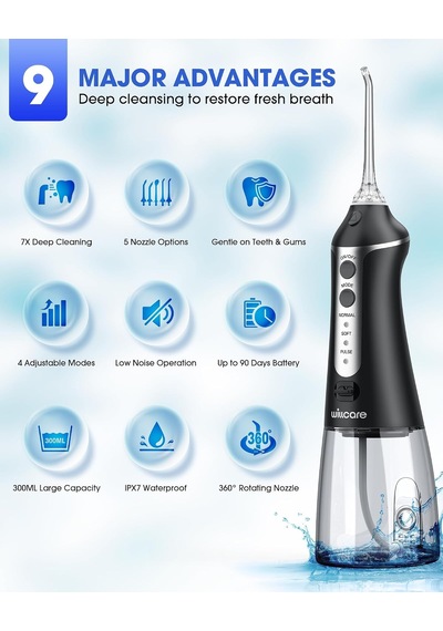 Su Diş Flosser, 10oz Su Tankı İle Taşınabilir Oral Irrigator, 7x Derin Temizleme, 5 Nozul Seçenekleri, Ipx7 Su Geç