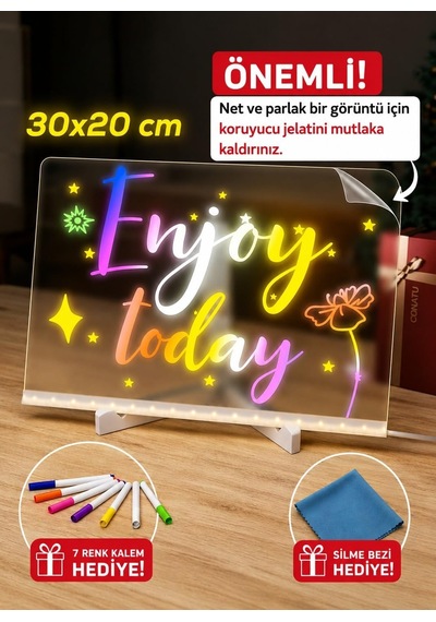Shopexxtra Led Işıklı Şeffaf Çizim Tableti Ve Yazı Tahtası - 30x20 Cm, Ayarlanabilir Standlı Akrilik Not Panosu, Genel