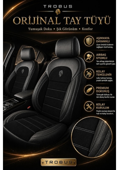 Fiat Albea 2002-2012 Uyumlu Lion Serisi Tay Tüyü Siyah Premium Koltuk Kılıfı