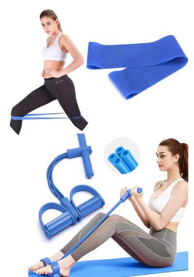 Pedal Puller Ve Loop Bant Takımı Body Trimmer Ve 60 Cm Direnç Lastiği Set Mavi - Mavi