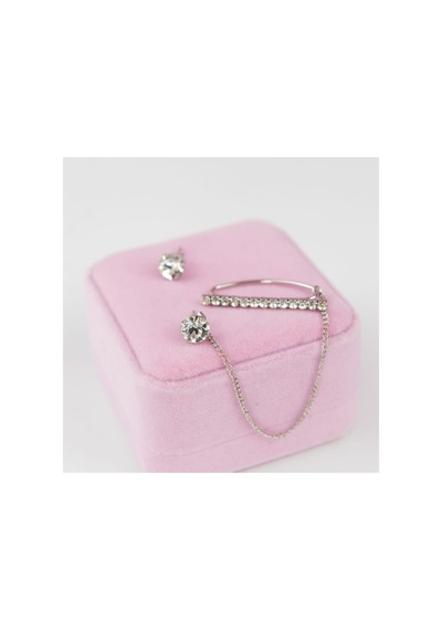 Lunarie Gümüş Zirkon Zincir Ear Cuff Küpe Modern Kararmaz