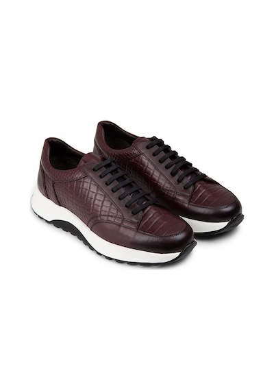 Deery Hakiki Deri Bordo Erkek Sneaker Ayakkabı - 01984Mbrde01 Bordo