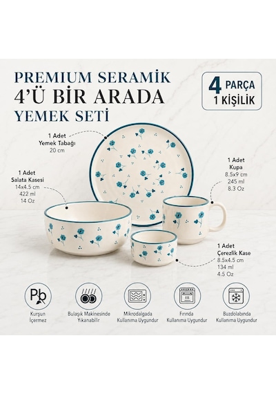 Seramik El Yapımı Kahvaltı Takımı 4 Parça Kahvaltı Seti Oval Seramik Sunum Tabağı Çeyizlik Takım, Bahar Rüyası-k Çok Renkli