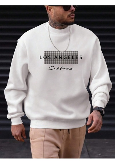 Startmore Beyaz Unisex Kadın/erkek Detaylı Los Angeles Özel Baskılı Renkli Oversize Bisiklet Yaka Pamuklu