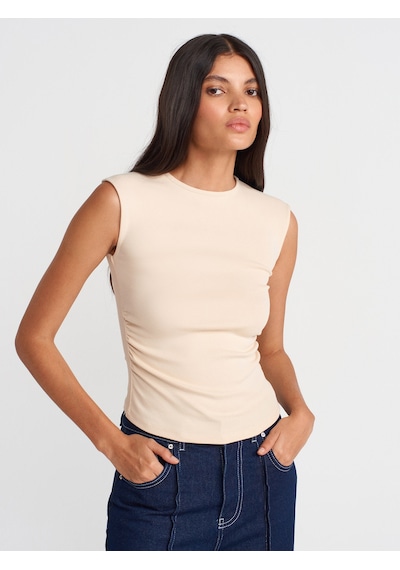 Dilvin 21054 Büzgülü Basic T-shirt-taş Taş
