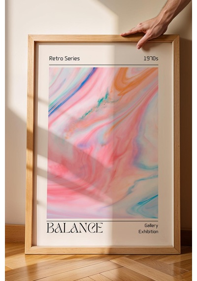 Balance Aura Çerçeveli Tablo Pembe Mavi Aura Enerji Renkleri Retro Series 1970s