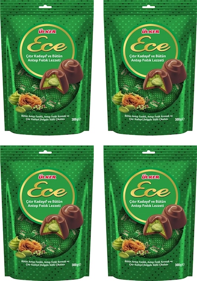 Ülker Ece İkramlık Çıtır Kadayıf Ve Bütün Antep Fıstıklı Çikolata 300 Gr X 4 Adet