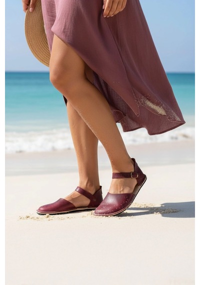 Bodhi Handcraft Kadın Barefoot Hakiki Deri Minimalist Günlük Sandalet El İmalatı Bordo
