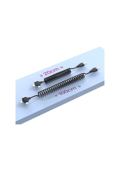Spiral Tasarımlı Micro, Type-c Ve Lightning To Usb 3'ü 1 Arada Şarj Kablosu 1 Metre - Oto Şarj Kablosu