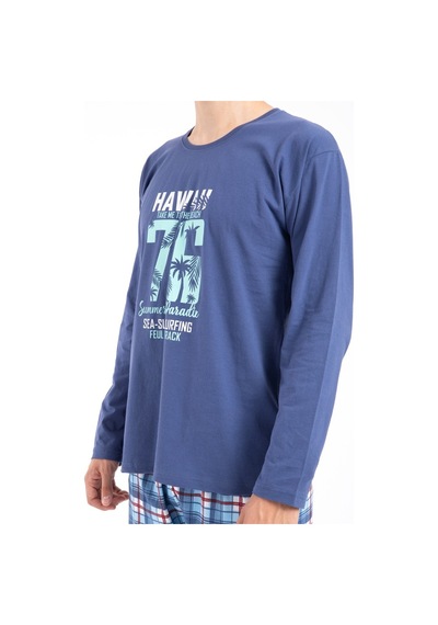 Tampap Erkek Baskılı Pijama Takımı Uzun Kollu 2170 İndigo (514478991) İndigo