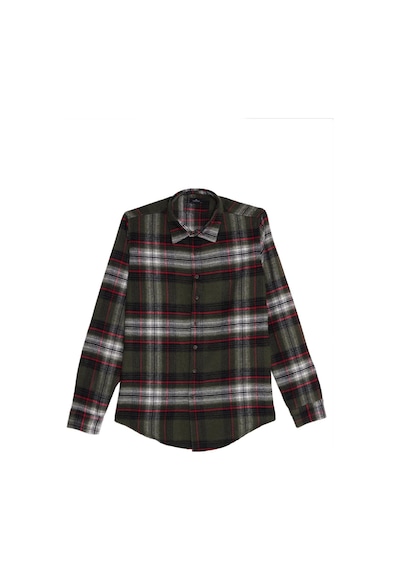 Tudors Erkek Slim Fit Dar Kesim Kareli Kışlık Oduncu Gömlek-42375 Haki