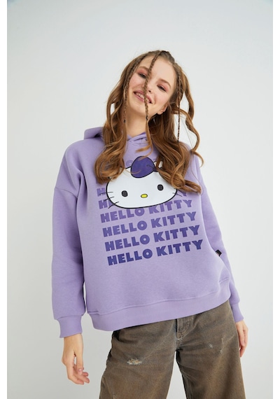 Hello Kitty Lisanslı Baskılı Kapüşonlu Oversize Sweatshirt Çok Renkli