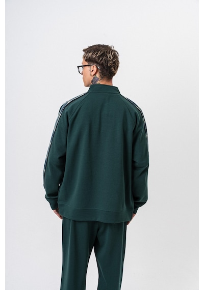 Respire Erkek Dark Striped Şerit Detaylı Dik Yaka Doubleface Zip Oversize Sweatshirt Nefti