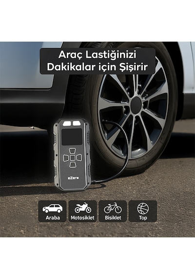Ezere 4 İn1 8000mah Lastik Sisirme Pompası Ve Starter Akü Takviye Seti