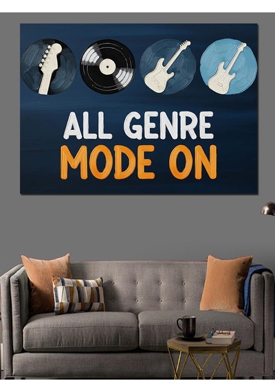 Müzik Türleri İkonlu Yazı Dekoratif Kanvas - Mdf Ahşap Tablo