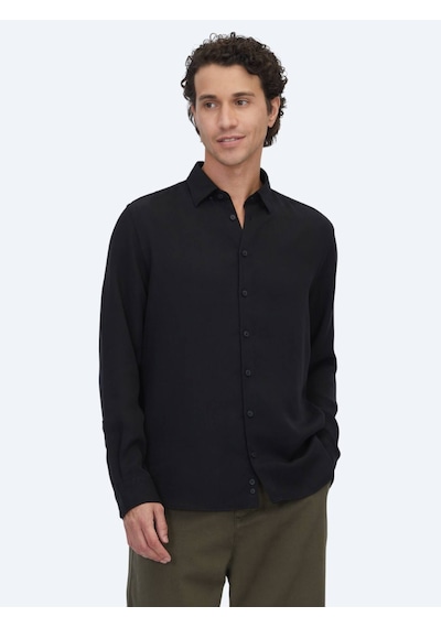 Kip Siyah Regular Fit Uzun Dokuma Casual Gömlek
