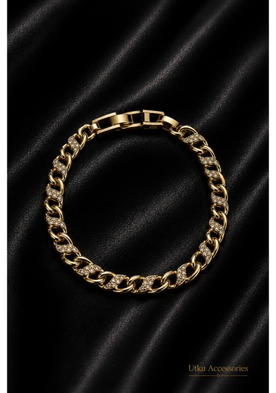 Xupıng Taşlı Gold Ayarlanabilir Çelik Bileklik Altın