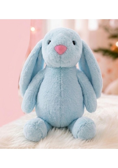 Uyku Arkadaşım Papyonlu Uzun Kulak Bunny Peluş Tavşan 65 Cm Mavi 001 - Beyaz