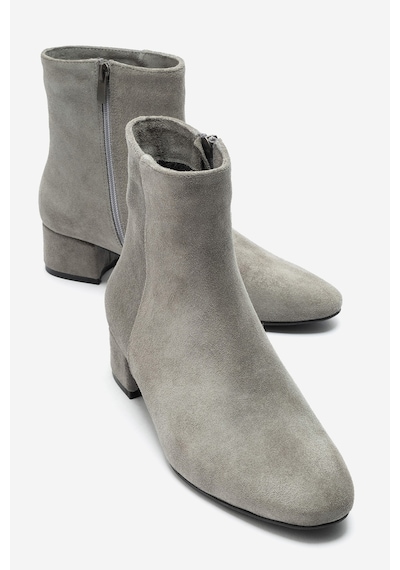 Luvi Shoes Rıchey Gri Süet Hakiki Deri Kadın Yuvarlak Burunlu Kalın Topuklu Bot