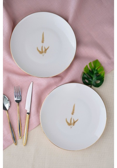 Tabak Evi Porselen Natura Marinum Altın Yaldız Pasta Tabağı 20,50cm 2 Li Çok Renkli
