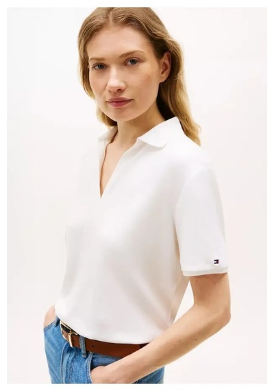 Tommy Hilfiger Lyocell Pıque Open-nk Ss Polo Kadın Beyaz Polo - Ww0ww48720