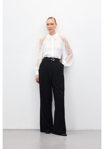 Sateen Lena Palazzo Pantolon - Siyah-136957 siyah