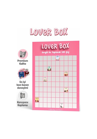 Lover Box Kazı Kazan Poster, Sevgiliyle Yapılacak 100 Eğlenceli Aktivite, Premium Kalite, Koruyucu Kaplama
