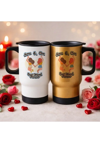 Bk Gift Kişiye Özel Best Friend Tasarımlı 2li Kulplu Beyaz&gold Çelik Termos Mug 450 Ml -5 Arkadaşa Hediye En İyi Arkadaş Termos Seti Kobitmeyencom362