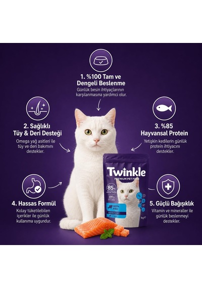 Tr Yetişkin Kedi Maması 1 Kg - Balıklı Kedi Maması -%85 Hayvansal Protein - Tam Ve Dengeli Beslenme - Tüy Ve Deri